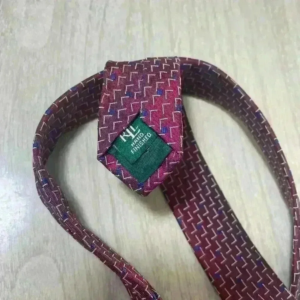 Vintage Lauren‎ Ralph Mens 100% Silk Neck Tie Red/Blue Geometric Careerwear